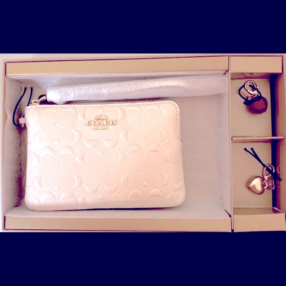 Coach Chalk Signature Leather Corner Zip Wristlet